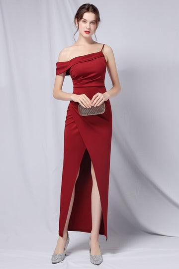 Borgonha One Shoulder Vestido de baile com fenda